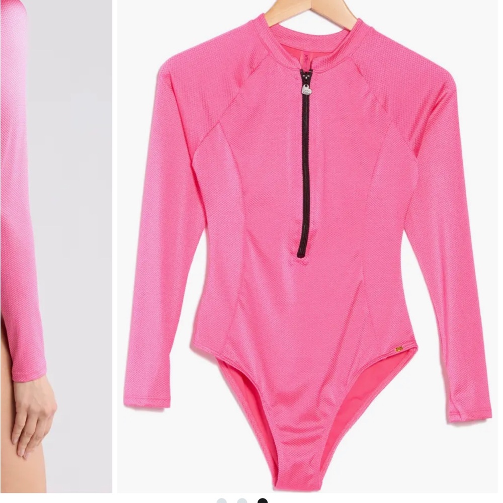 Betsey Johnson Scuba Knit Half Zip Long Sleeve One-Piece Swimsuit NWOT - Picture 3 of 6